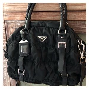 Prada gaufre bowling bag, silver & leather accents